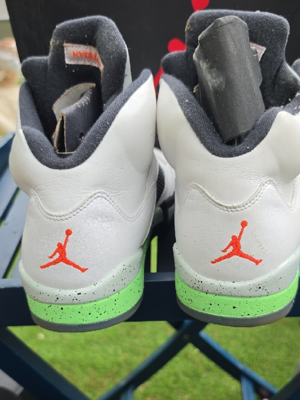 Jordan Retro 4 White and Gray Athletic Sneakers with Orange Jumpman - Picture 4 of 5